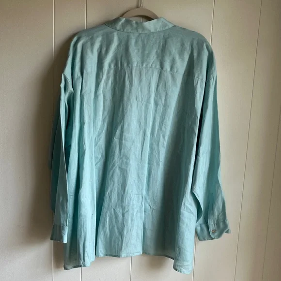 J. Jill Soft Blue 100% Linen Buttom Down Top Coastal Grandma Beach Resort Sz 3X - Picture 9 of 9